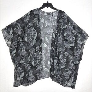 Steve Madden Womens Gray Tropical Floral Kimono Sheer Chiffon Wrap Cover Up